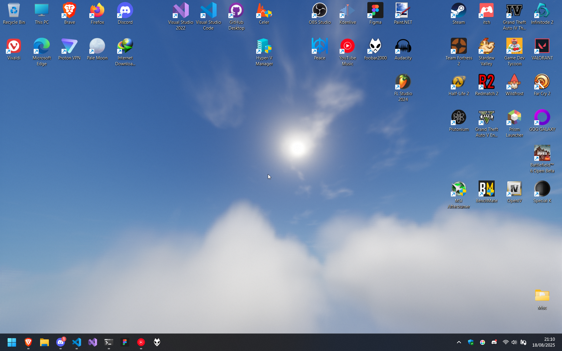 My Windows 11 Pro desktop with a blue sky showing the sun and some clouds as background